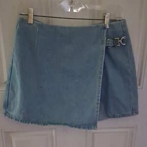 Cider Denim Mini Skort with Buckle Detail